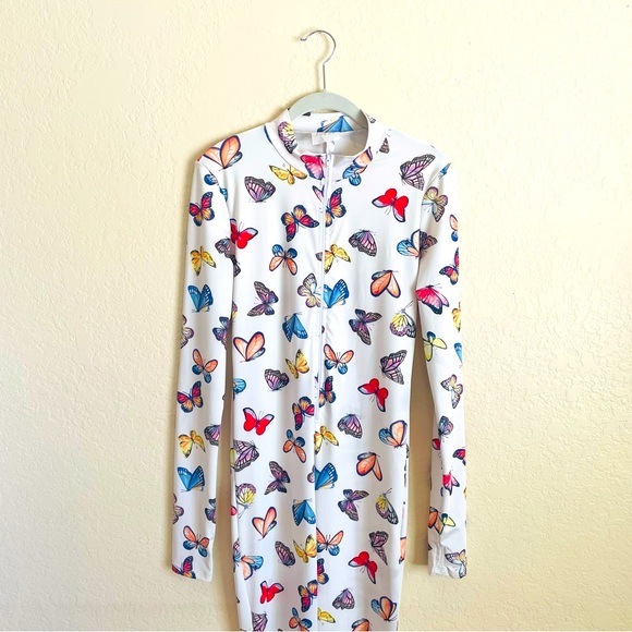 Vintage Ivory Butterfly Jumpsuit Bodysuit~Size M - Picture 3 of 14